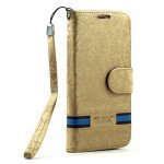 Wholesale Samsung Galaxy S5 SM-G900 Cloth Flip Leather Wallet TPU Case with Stand (Gold)